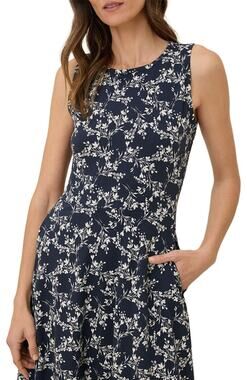Pact Women's XL Blue Organic Cotton Fit & Flare Keyhole Back Dress Botanical EUC